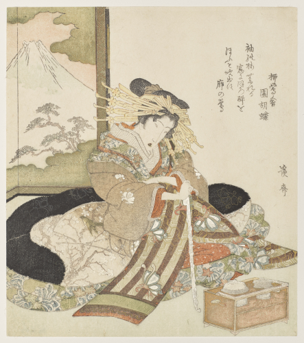 Keisai%20Eisen%2C%20%3Cb%3E%3Ci%3E%20Courtesan%20seated%20in%20front%20of%20a%20screen%20of%20Mount%20Fuji%3C%2Fi%3E%3C%2Fb%3E%2C%20mid-1820s%2C%20color%20woodblock%20print%20with%20metallic%20pigments%20on%20paper%3B%20shikishiban%20surimono%2C%20The%20Mary%20Andrews%20Ladd%20Collection%2C%20public%20domain%2C%2032.645